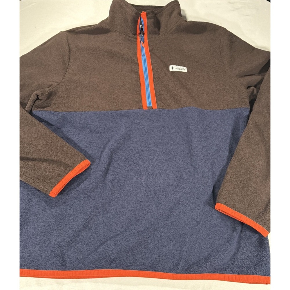 Cotopaxi Womens Large Fleece Pullover 1/4 Zip Colorblock Blue Brown Orange